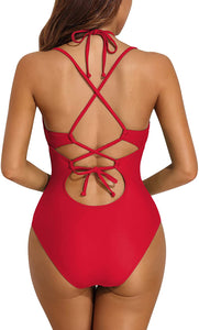 Dramatic Adjustable Halter Straps One Piece Bathing Suits