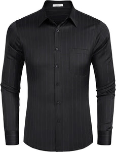 Men's Luxury Black Satin Shiny Button Up Dress Shirt