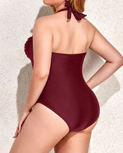 Load image into Gallery viewer, Halter Wine Red One Piece Tummy Control Plus Size Swimsuit