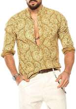 Load image into Gallery viewer, Men&#39;s Gold Printed Shirt Long Sleeve Floral Paisley Shirt