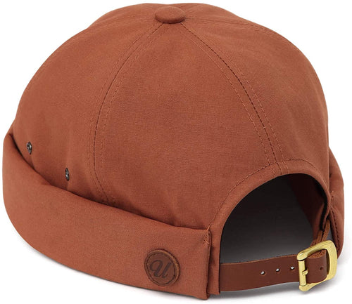 Men's Brick Brimless Leather Strap Beanie Cap