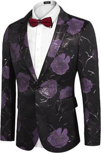 Luxury Purple Floral Slim Fit Breasted Tuxedo Men's Suit