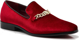 Vintage Chain Buckle Red Slip On Dress Loafers