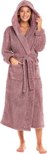 Load image into Gallery viewer, Brick Red Warm Fleece Long Plush Hooded Robe