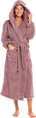 Brick Red Warm Fleece Long Plush Hooded Robe