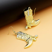 Load image into Gallery viewer, Polish Gold Dangle Drop Western Texas Boots Earrings