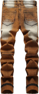 Men's Brown Faded Skinny Jeans with Side Pockets