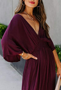 Bohemian Red Wine Kimono Sleeve Maxi Dress