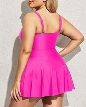 Load image into Gallery viewer, Curvy Hot Pink One Piece Cut Out Flared Skirt Swimsuit