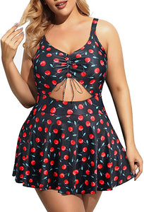 Curvy Black One Piece Cut Out Flared Skirt Swimsuit