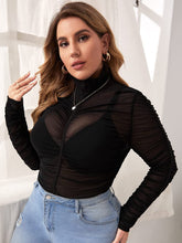 Load image into Gallery viewer, Mock Neck Black Sheer Mesh Long Sleeve Plus Size Blouse