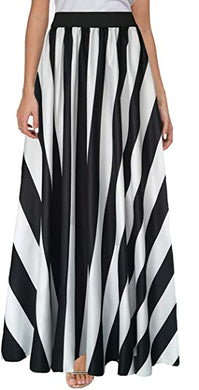 Black & White Vertical Striped Silhouette Maxi Skirt