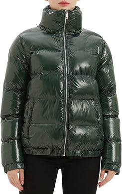 Quilted Green Shiny Padded Women's Puffer Jacket