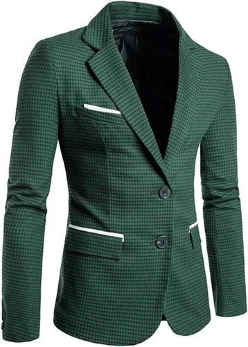 Classic Green Plaid Single Breasted Men's Blazer