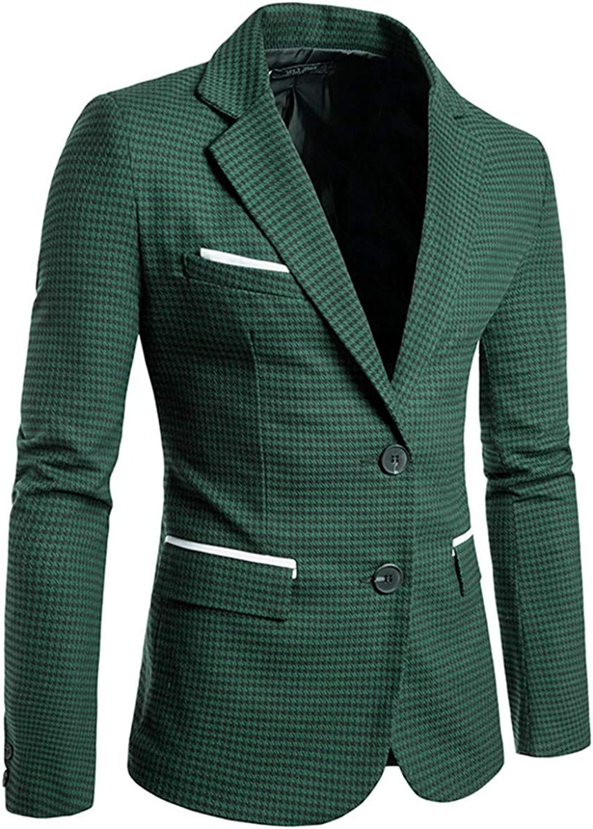 Classic Green Plaid Single Breasted Men's Blazer
