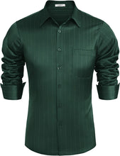Load image into Gallery viewer, Men&#39;s Luxury Army Green Satin Shiny Button Up Dress Shirt