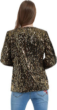 Load image into Gallery viewer, Gold Shiny Open Front Long Sleeve Women&#39;s Sequins Blazer