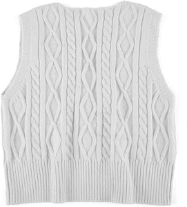 Pullover Cable Knit Vest Sleeveless Loose Fit Sweater Top