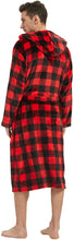 Load image into Gallery viewer, Men&#39;s Plaid Red Shawl Collar Fleece Hooded Long Sleeve Robe
