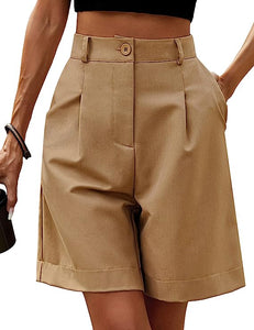Chic Khaki High Waist Bermuda Shorts w/Pockets