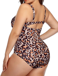 One Piece High Waisted Leopard Monokini Plus Size Swimsuit