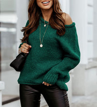 Load image into Gallery viewer, Ribbed Knitted Dark Green Casual Long Sleeve Women&#39;s Sweater