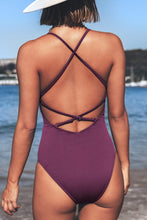 Load image into Gallery viewer, Cabana Purple One Piece Lace Up Swimsuit