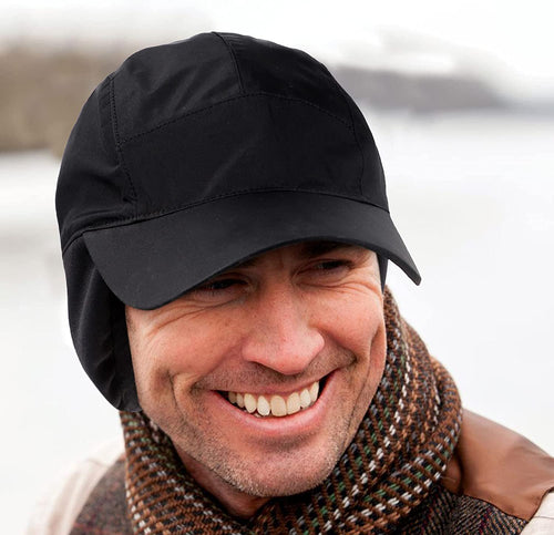 Men's Black Fleece Lined Winter Covered Ears Baseball Cap