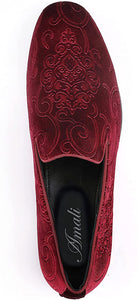 Men's Red Wine Paisley High Quality Velvet Loafer Dress Shoes