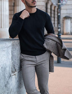 Men's Crew Neck Black Casual Knitted Pullover Sweater