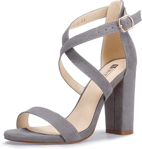 Dress Shoes Gray Suede Chunky High Heel Open Toe Sandal