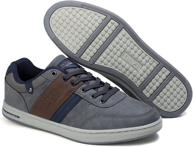 Men's Grey PU Leather Casual Walking Shoes