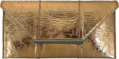 Glam Metallic Embossed Dark Gold Envelope Style Clutch Purse