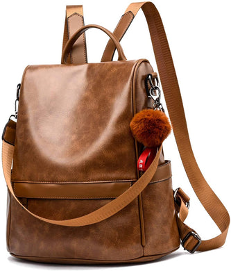 Mocha Brown Faux Leather Convertible Backpack