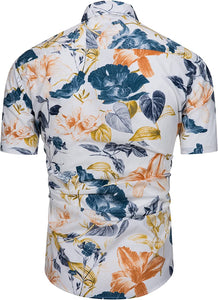 Men's Hawaiian White Floral Button Up Short Sleeve Shirt