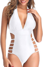 Load image into Gallery viewer, Reverence Halter Open Back Plunge V Neck One Piece Swimsuits