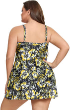 Load image into Gallery viewer, Mesh Spliced Asymmetric Yellow Floral Plus Size Swimsuit