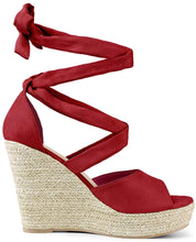 Load image into Gallery viewer, Relic Red Lace Up Espadrilles Wedges Sandals