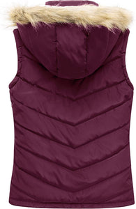 Wine Red Quilted Hooded Thicken Warm Puffer Winter Vest