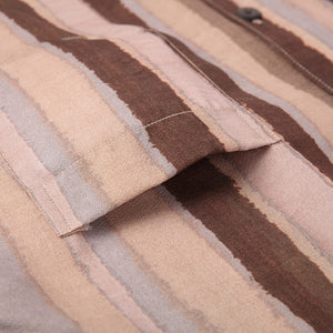 Tricolour Brown Striped Summer Button Down Short Sleeve Shirt