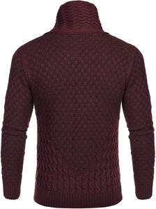 Wine Red Long Sleeve Slim Fit Designer Knitted Turtleneck Sweater