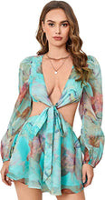 Load image into Gallery viewer, Annabelle Orange Blue Chiffon Cut Out Shorts Romper
