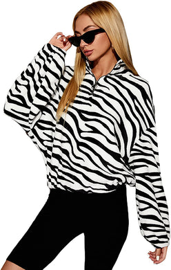 Black and White Drop Shoulder Half Zip Long Sleeve Oversized Sweatshirt