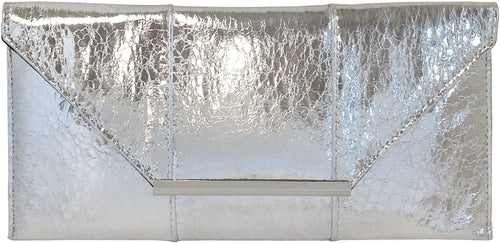 Glam Metallic Embossed Silver Envelope Style Clutch Purse