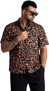 Brown Leopard Casual Short Sleeve Button Down Shirt