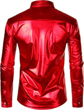 Load image into Gallery viewer, Men&#39;s Metallic Red Long Sleeve Button Down Shirt