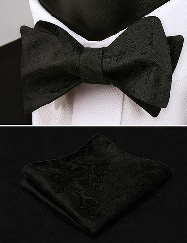 Paisley Cummerbund Black Untied Bow Tie Hanky Set