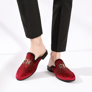 Men's Leather Velvet Studded Style Slip On Dress Shoes