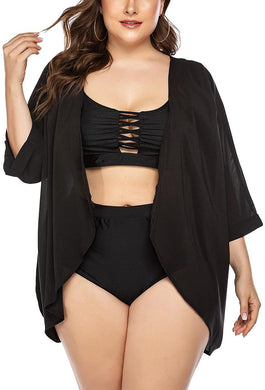 Kimono Chiffon Sheer Black Plus Size Swimwear Cover up