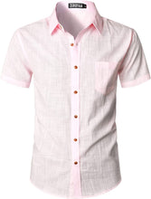 Load image into Gallery viewer, Men&#39;s Pink Linen Button Up Short Sleeve Shirt